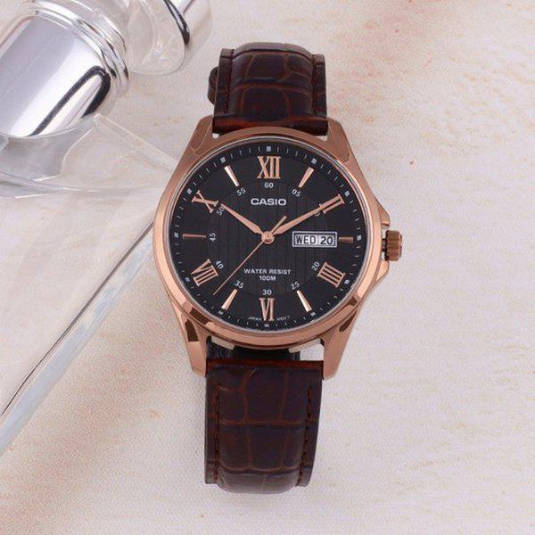 MTP-1384L-1A クラシック デイデイト ローマ字 スーツ メンズ レザー 腕時計 d