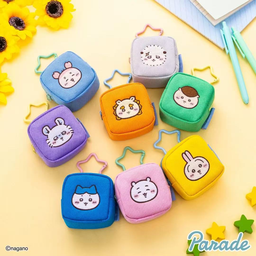 10個セット キティちゃん スクエア小銭入れ 可愛い小八 ウサチ刺繍 イヤホンケース 星型留め具 吊り下げ可能