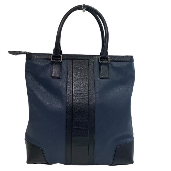 コーチ F71640 ネイビー×ブラック レザー バッグ トートバッグ メンズ 【中古】