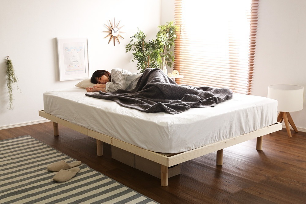 ベッド ダブル ベット ポケットコイルマットレス付き 高さ調節 すのこ 低ホルムアルデヒド 脚付きロールマット スノコ 頑丈