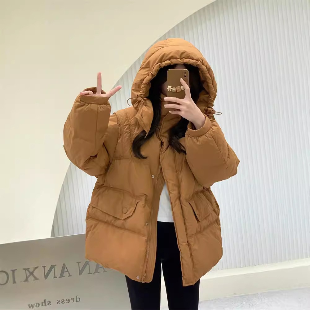 新しいカウンターハイエンド冬服韓国スタイルのフード付きウエストダウンジャケット女性のミッドレングスカジュアルルーズ肥厚ホワイトダックダウン