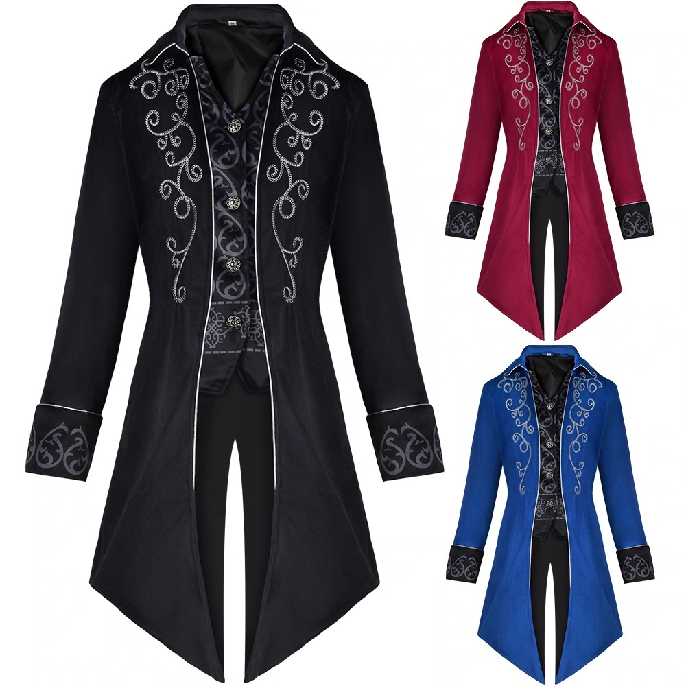 ハロウィーン燕尾cos服中世衣装中長パンク男性コート燕尾コスプレ服
