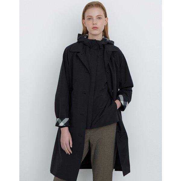 [24FW] ブラック 取り外し可能フードベスト コットン混紡 シングルボタン 2Way トレンチコート DLCO4DE83BK 44,767円