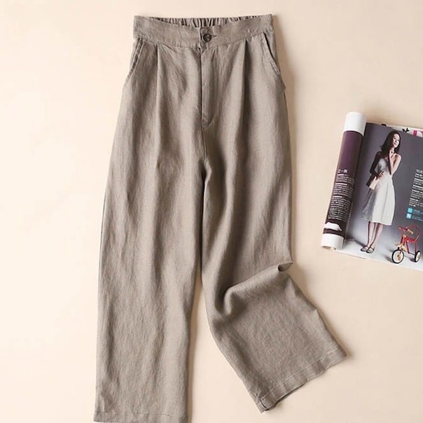 パンツ ボトムス ガウチョパンツ ストレートパンツ ワイドパンツ 9分丈 クロップド丈 ワイド ストレート ハイウエスト ウエストゴム リネン コットン 麻 大人可愛い きれいめ シンプル カジュアル