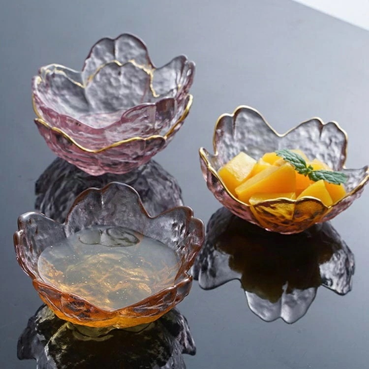 かわいい 業務用 ガラス食器 ガラスボウル デザート 金縁 食器 豆皿 セット 小皿 お皿 硝子 ガラス小鉢 桜 4個セット