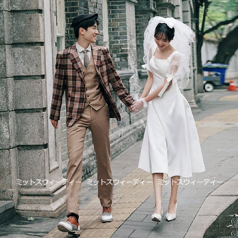 ウェディングドレス ウエディングドレス 膝下ドレス 結婚式 二次会 ワンピース スクエアネック 花嫁 前撮りドレス 披露宴 リゾート カジュアル お洒落 可愛い 7,858円