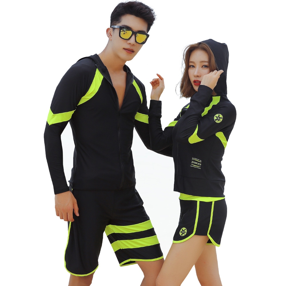 フィットネス水着 水着 ペア カップル ウェットスーツ リーフ柄 水着 体型カバー レディース メンズ お揃い セットアップ ラッシュガード 長袖　 競泳水着 練習用 大きいサイズ フィットネス水着