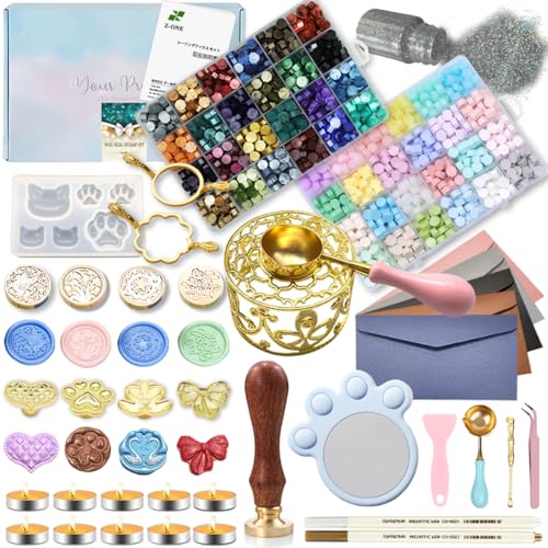 【Z-ONE】シーリングスタンプ シーリングスタンプセット『アクセサリー16点豪華ギフトボックスセット』 48色 約1200粒 シーリングワックス セット シーリングスタンプ ヘッド 銅製印面ヘッド4