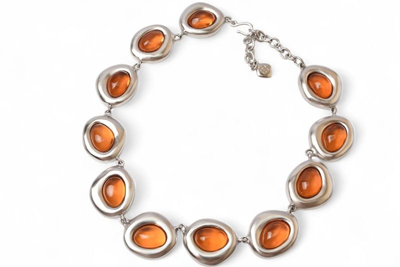 ネックレス ヴィンテージ カラーストーン/シルバー オレンジ【中古】