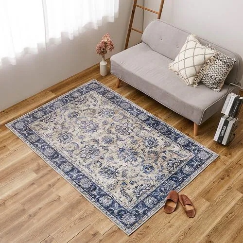 【メーカー直送品】萩原 転写プリントラグ ハーマル 約130×190cm ネイビー