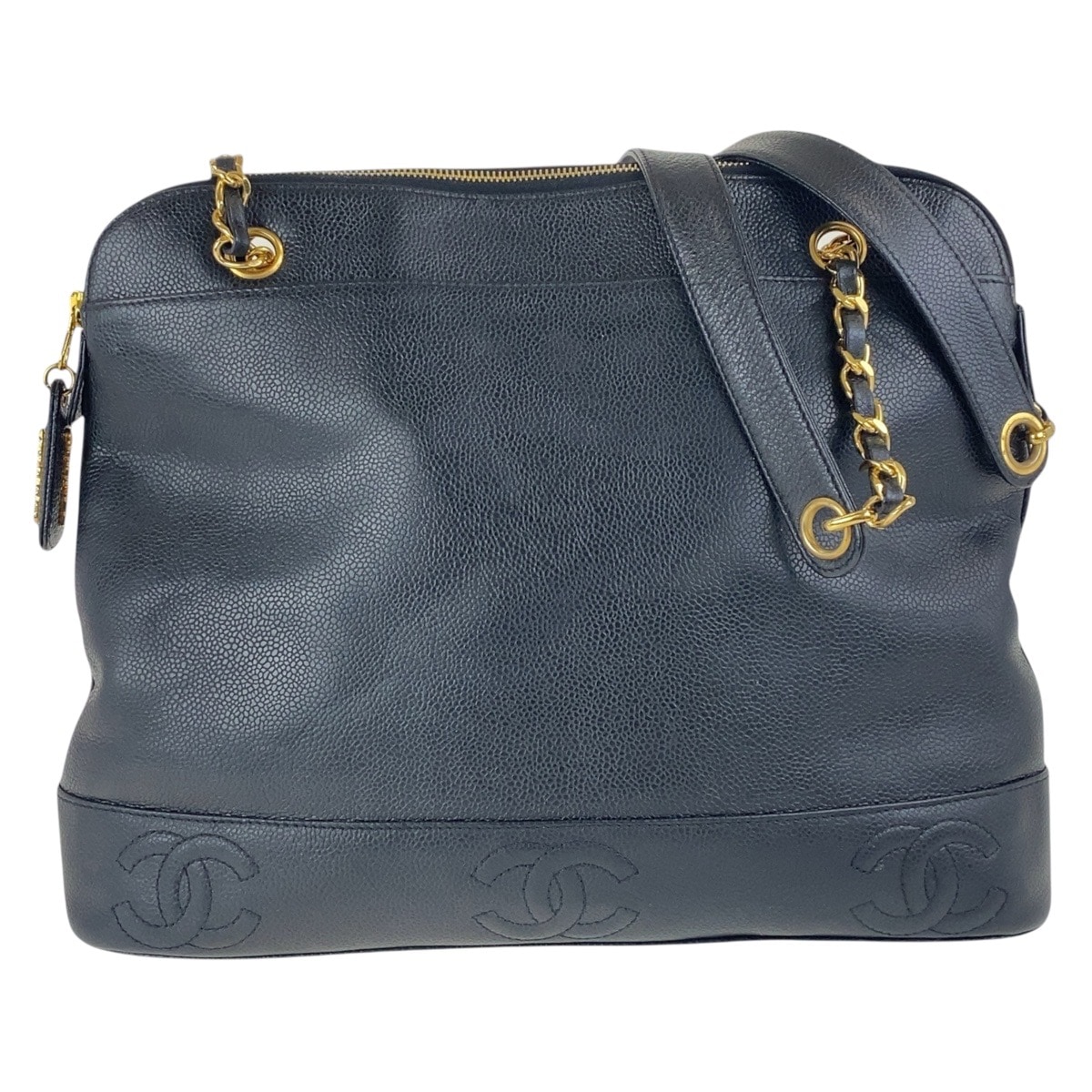 美品 ヴィンテージ トリプルココマーク ブラック 黒 ゴールド金具 レザー ショルダーバッグ レディース 502493