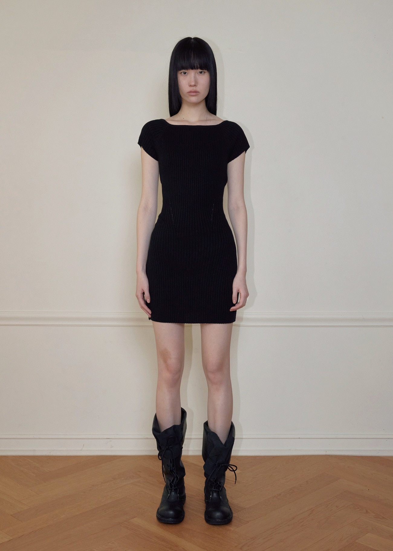 【bohemseo】 HALF REGLAN KNIT DRESS, BLACK 正規品