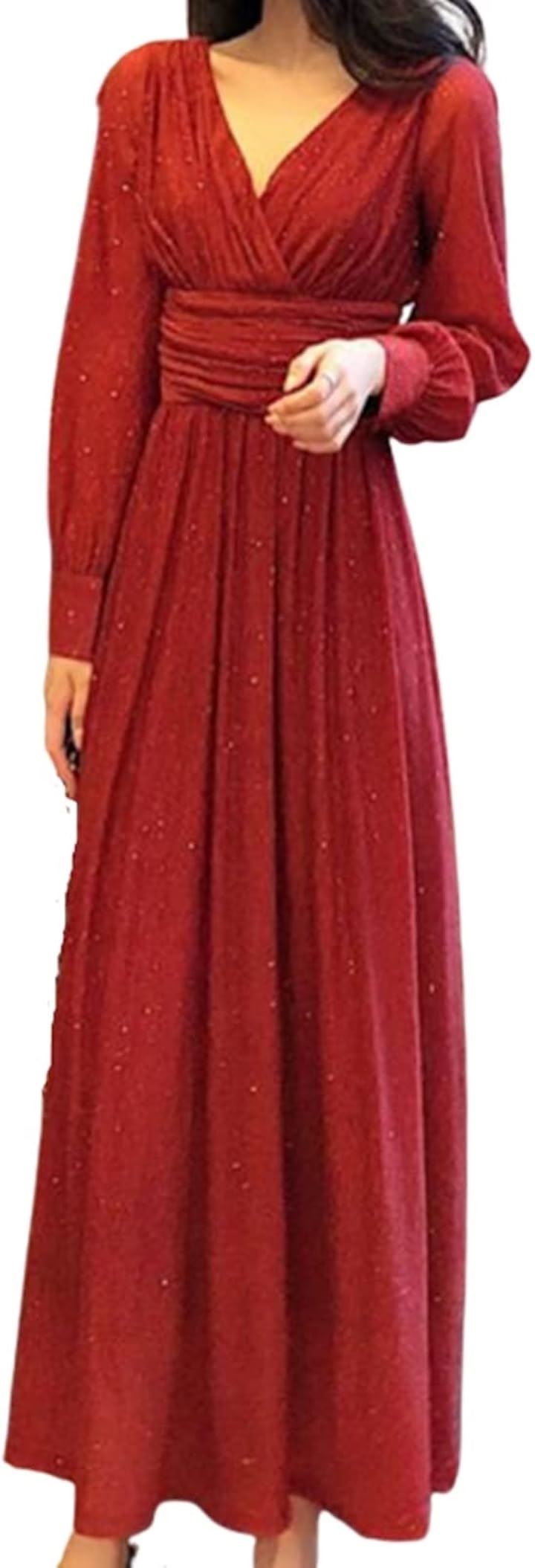 ワンピース レディース きれいめ ロング シフォン 楊柳 ラメ 02 - 赤( レッド, L)