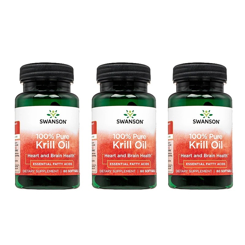 100%ピュアクリルオイル 60錠 3本 スワンソン Swanson 100% Pure Krill Oil オメガ3脂肪酸 リン脂質 アスタキサンチン 海外発送 日時指定不可 国際郵便発送