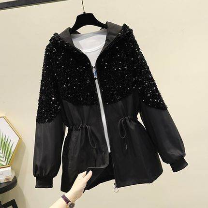 アウター スパンコール フード付きジャケット 長袖 薄手 ドロストデザイン 前開き かわいい 大人可愛い きれいめ シンプル カジュアル 大人 上品 おしゃれ メンズライク ボーイッシュ スポーティー
