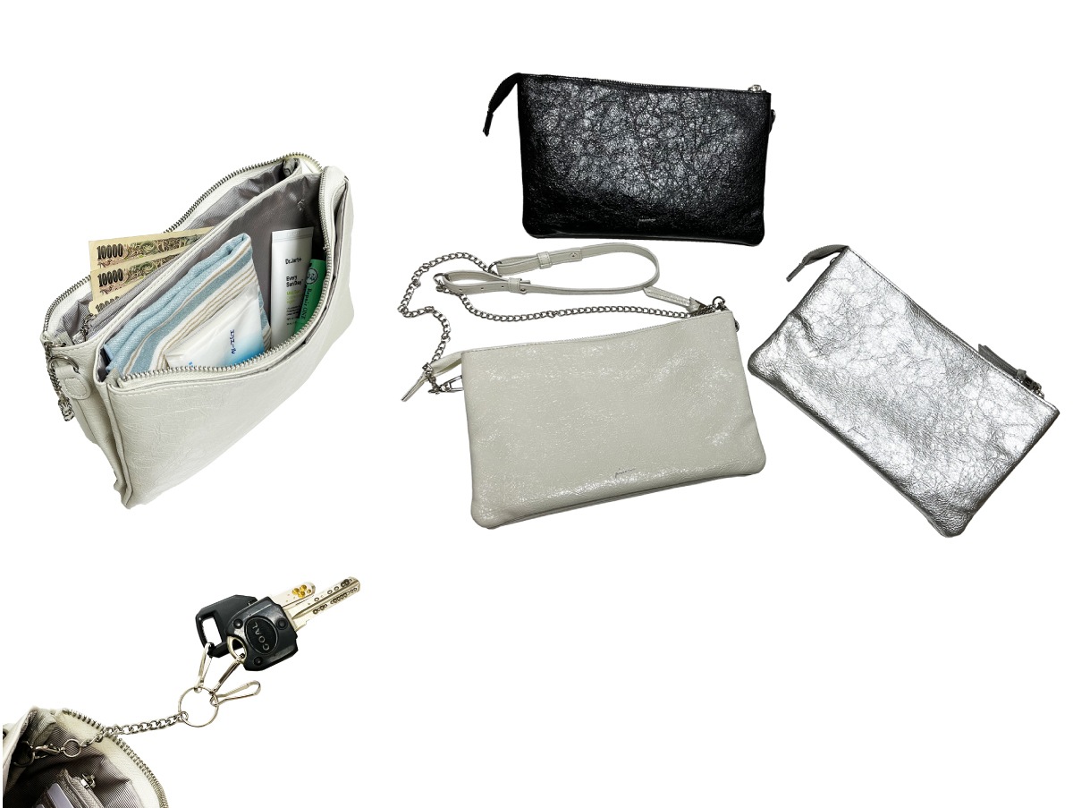 クラックダブルルームポシェットお財布ポシェットスマホポシェットお財布ショルダー肩掛けシンプルウォレットバッグ2way2層ポシェット斜めがけ