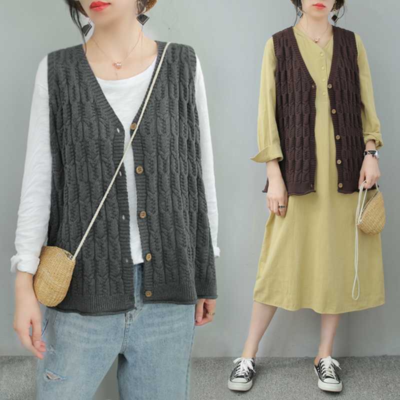 シンプル Vネック 秋ベストレディース大きいサイズベストカーディガン通勤ノースリーブニットチョッキ袖なし無地
