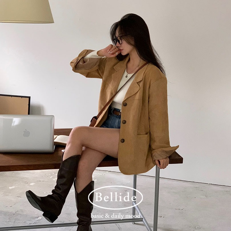 [MADE/ボーイフィット] イナフ スエード スリット ブレザー ジャケット jk1136