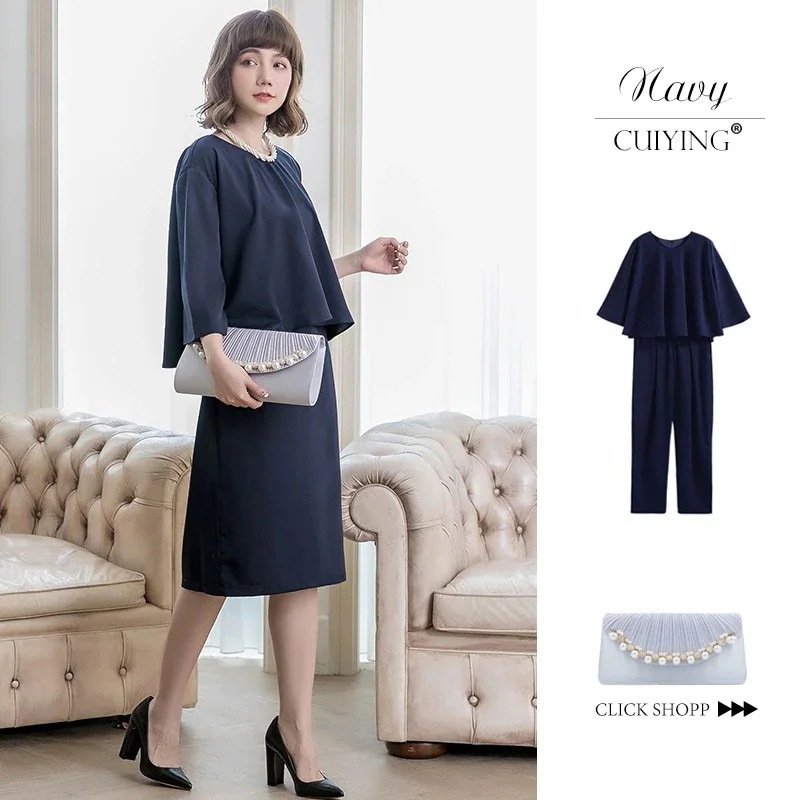 シフォン 【CY.上品】 入学式 2way フォーマル 入園式 セットアップ スーツ 通勤 トップス+ワンピ+パンツ 通勤3セット セットアップ ママスーツ 卒業式 スーツセット