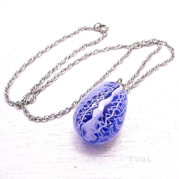 ブルー レースガラス トンボ玉 ネックレス ステンレスチェーン 青　ガラス/とんぼ玉 ガラスアート COOL 6,972円