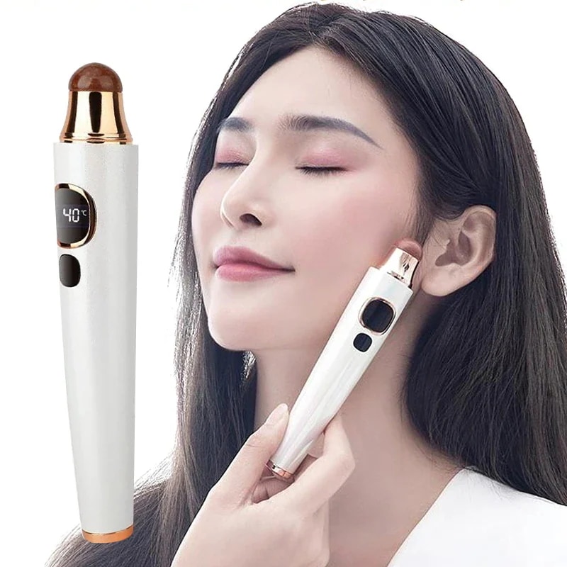 目元美顔器 目元ケア 超音波美顔器 天然ビアンストーン イオン導入 温熱ケア 超音波振動 2段階温度（qiMeiqiMEI110）