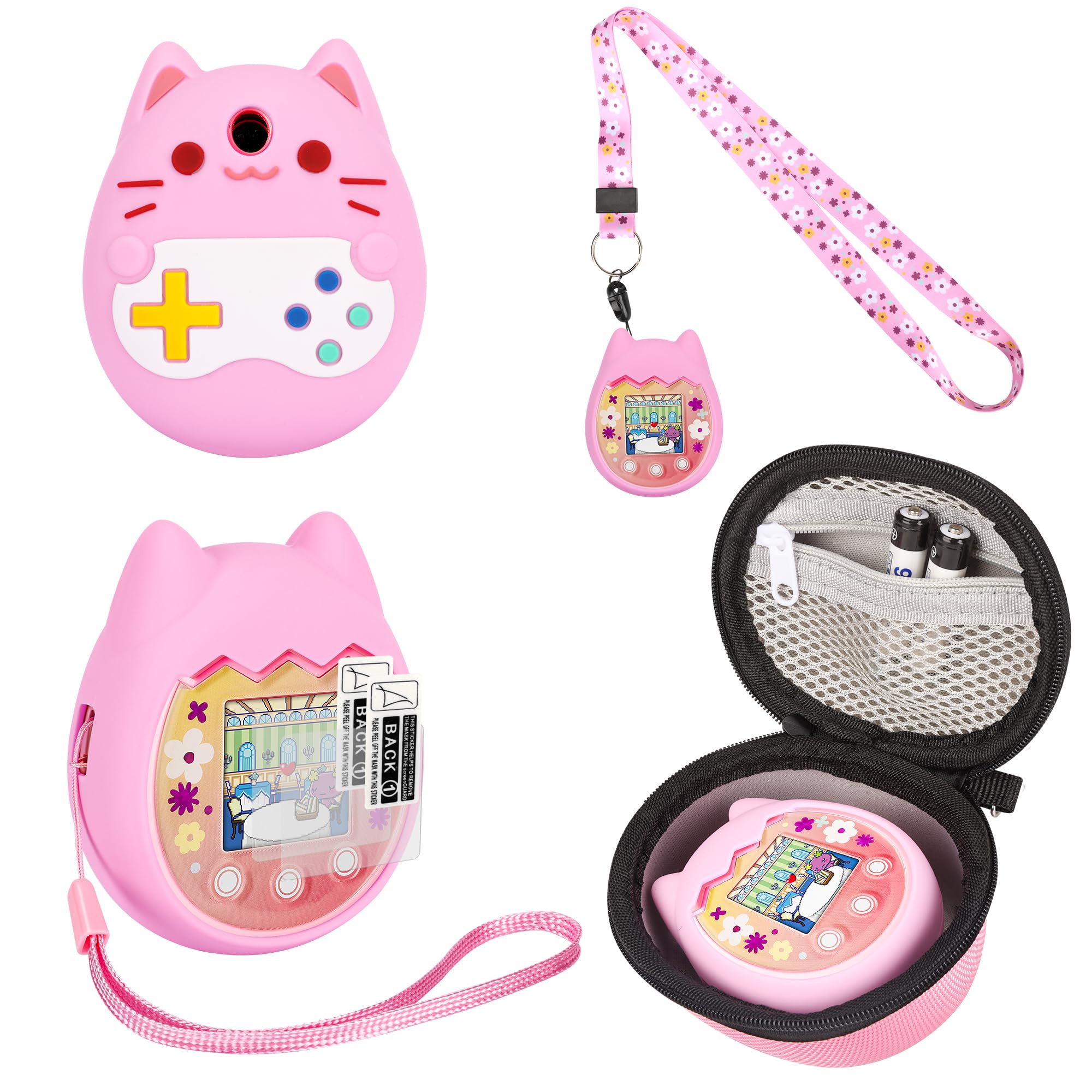 キャリングケースとシリコンカバー Tamagotchi Pixバーチャルペットゲームマシン対応 (5イン1) シリコンカバー Tamagotchi Pix用 フィンガーランヤードとスクリーンプロテクタ