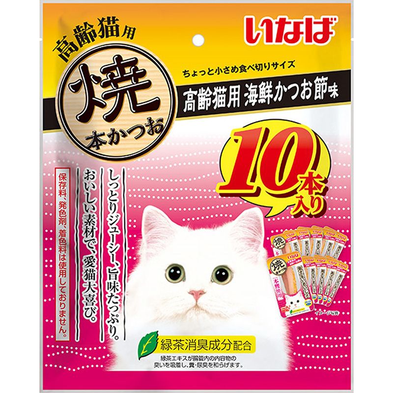 （まとめ買い）いなば 焼本かつお 高齢猫用海鮮かつお節味 10本入り 猫用おやつ [x4]