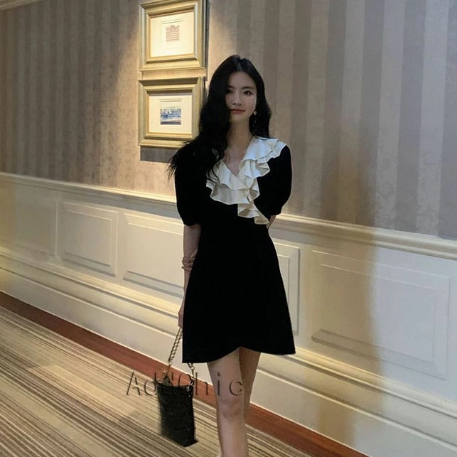 ワンピース 半袖 きれいめ 夏 レディース ミニ丈 春 秋 Vネック aライン ハイウエスト 着痩せ エレガント シンプル カジュアル 無地 可愛い おしゃれ 旅行 食事会 女子会 通学 通勤 上品