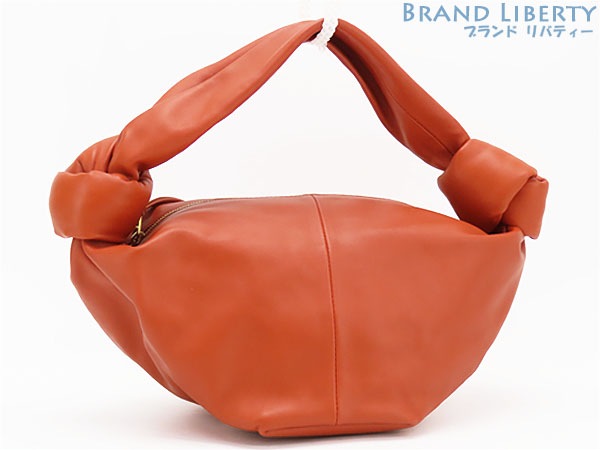 ほぼ新品ボッテガヴェネタダブルノットトップハンドルミニバッグハンドバッグメープル赤茶カーフレザー629635