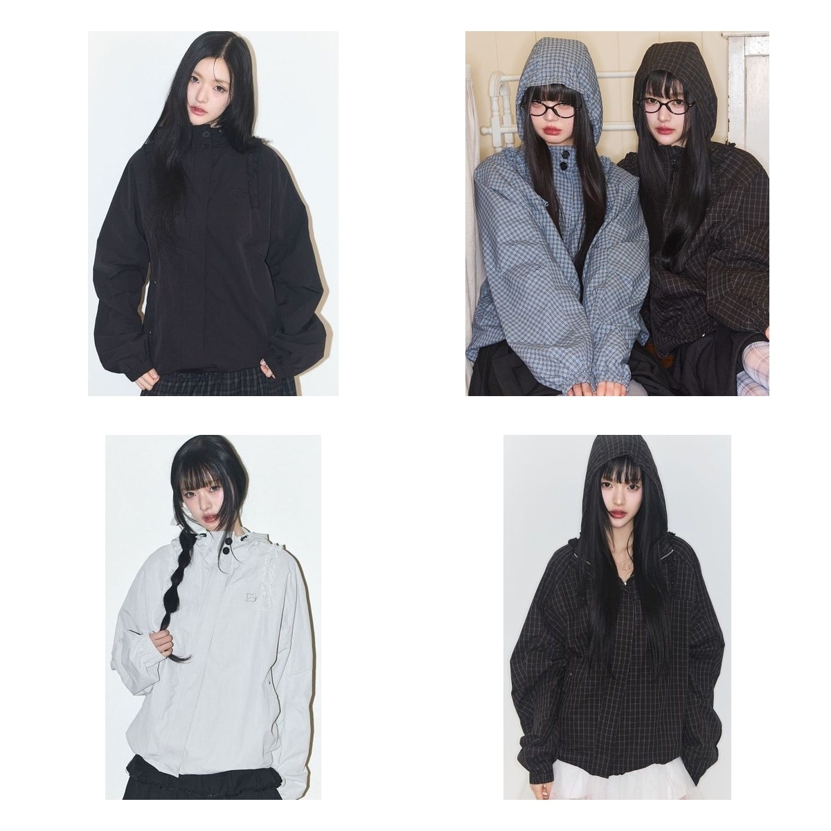 【ILLIGO】 OBLIQUE FRILL HOODED JACKET CHECK 5色 正規品