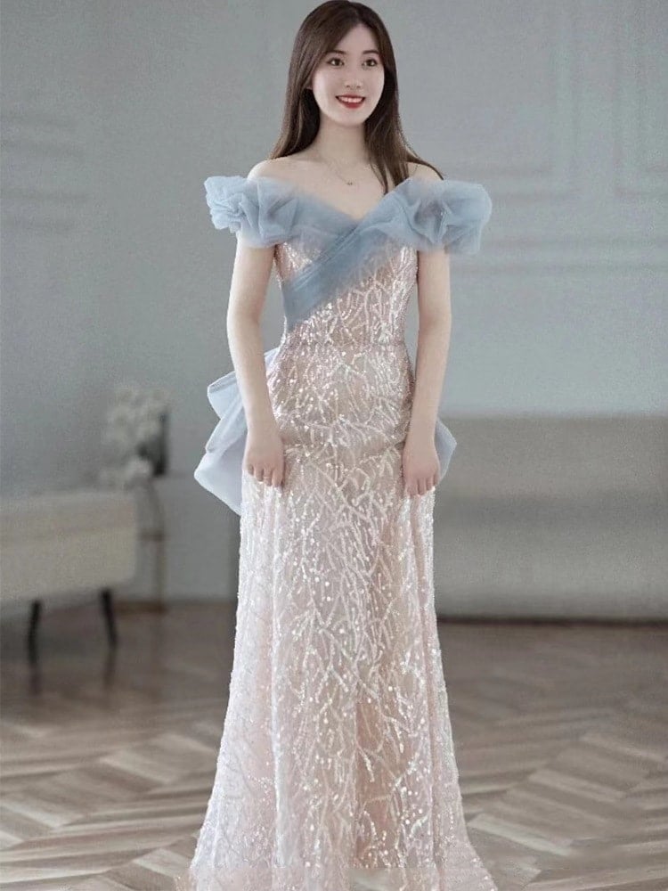 高級イブニングドレスフレンチスタイル軽くて豪華な気質セレブ誕生日成人式ベルカントソロ年次総会主催 母の日-0000222