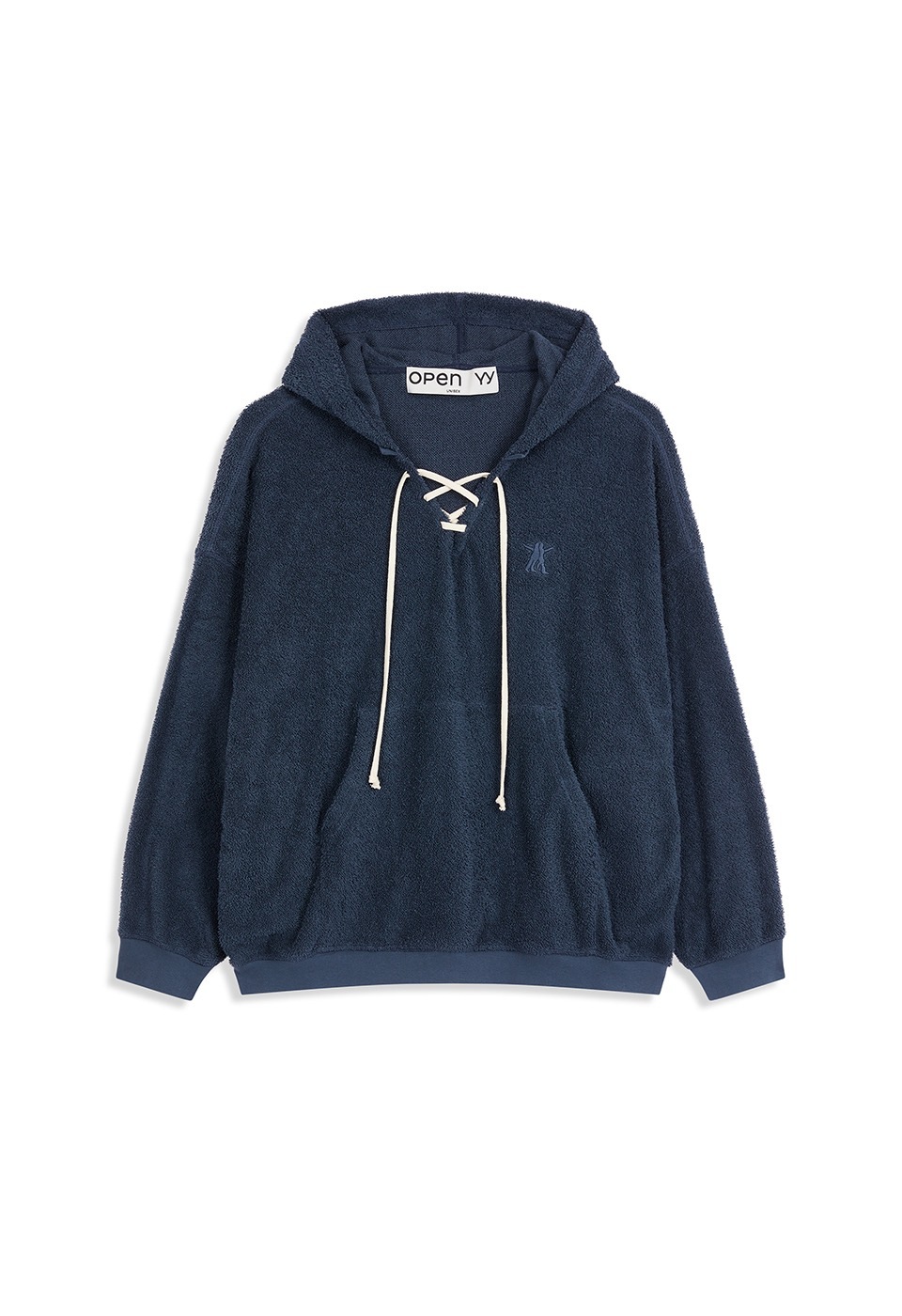 【OPEN Yy】 TERRY LACE-UP HOODIE : NAVY