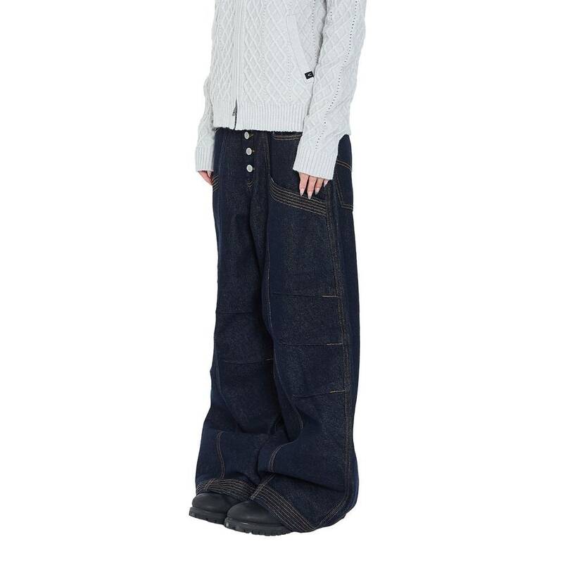 アカム AAKAM ニー・ピンタックステッチ デニムパンツ ブルー 499739