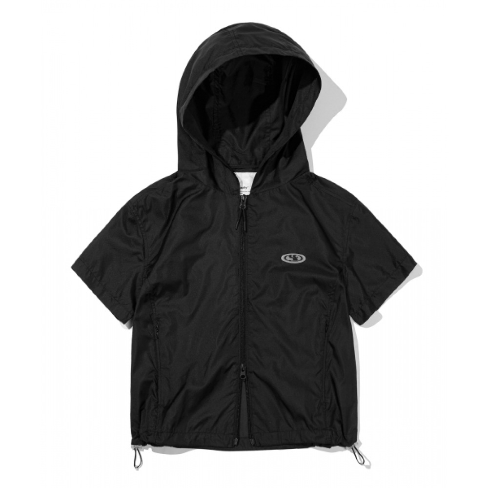 CODEGRAPHY WAVEロゴシンボルシースルー半袖フードジップアップ_ブラック