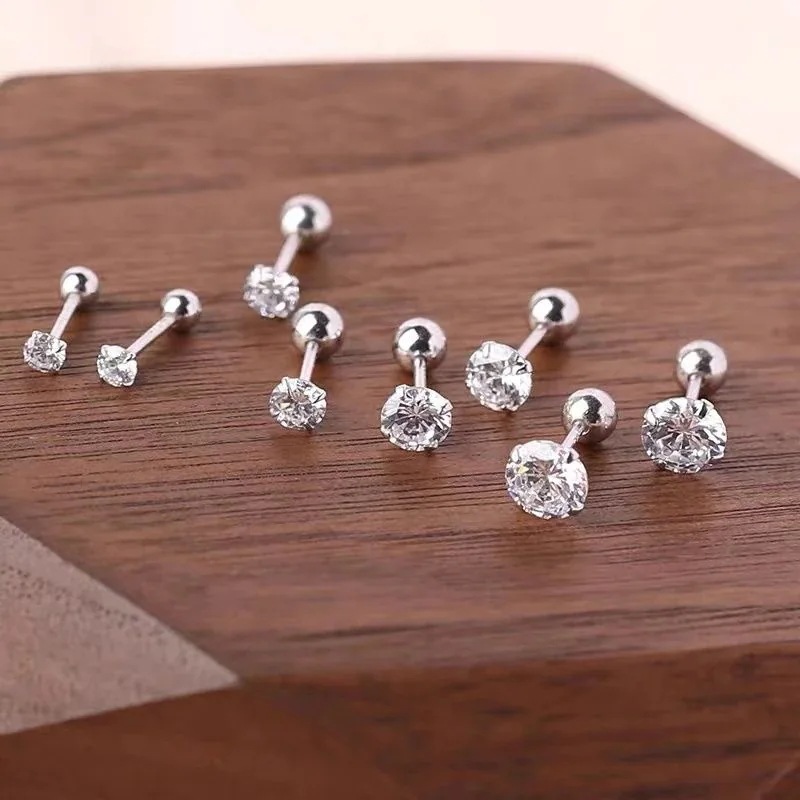 100psc耳穴s925純銀小耳釘二頭耳骨釘アレルギー防止ねじ耳釘女性ねじボタン紛失防止-X05 55,790円