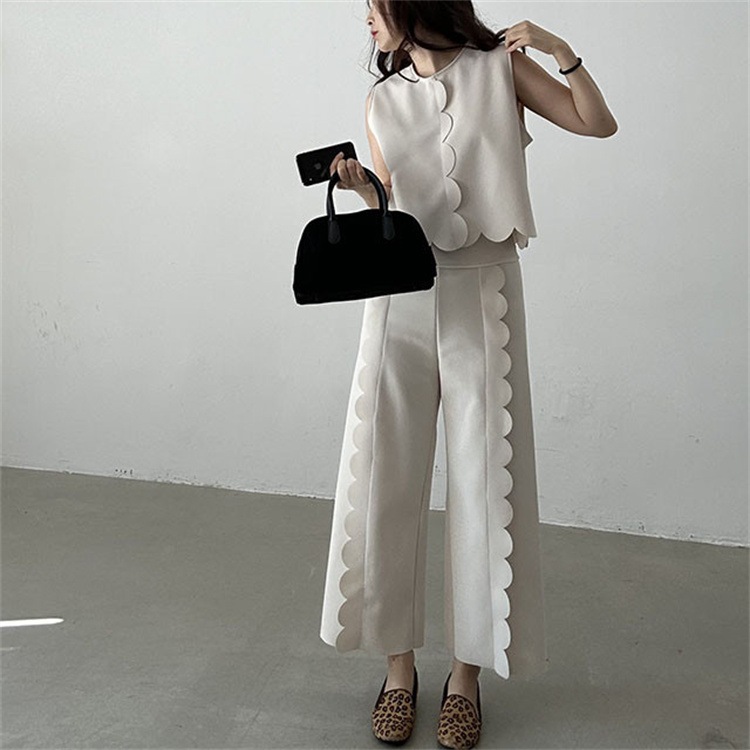 激安セール シンプル無袖トップス&ハイウエストワイドパンツ 2点セット カジュアルコーデ 日系ファッション