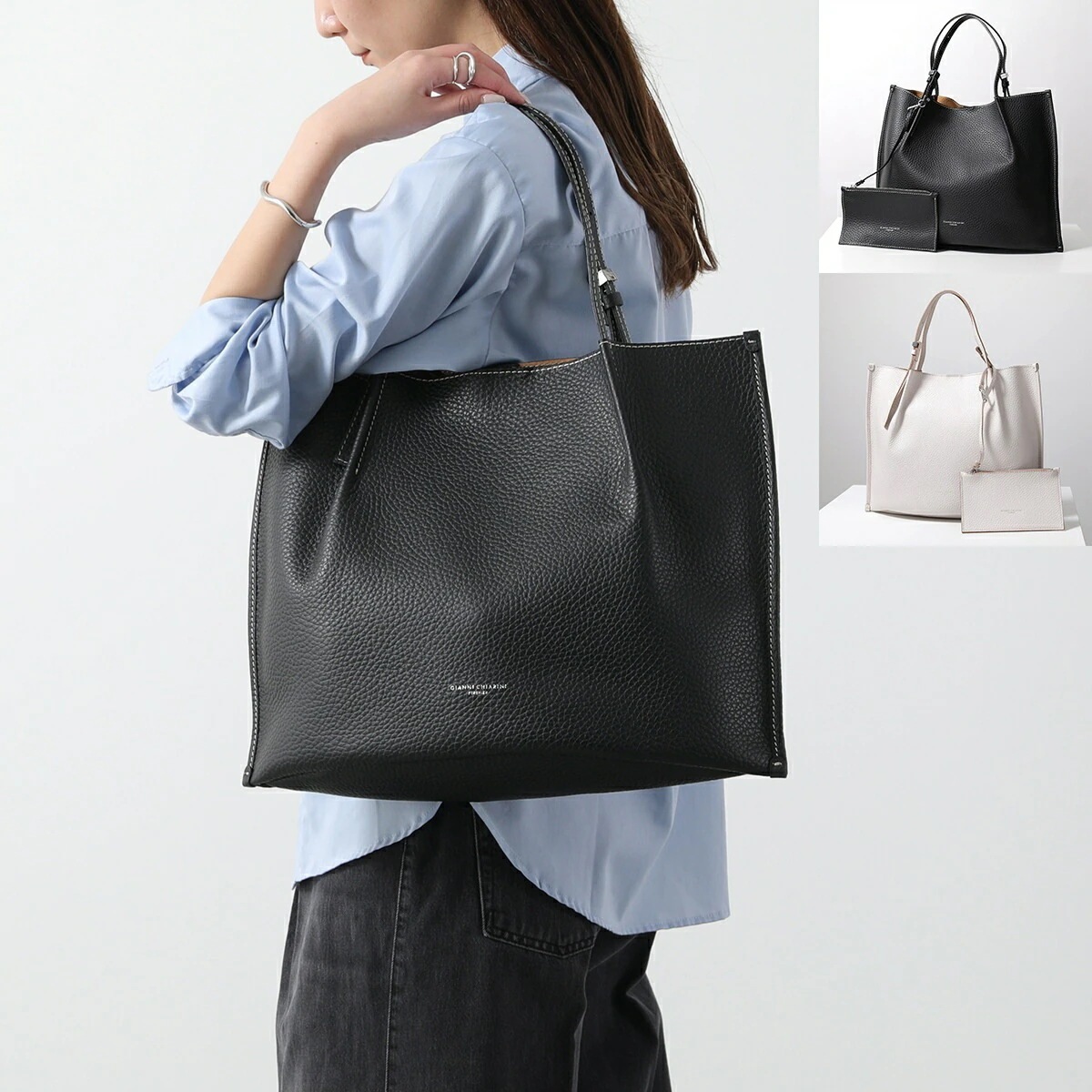 GIANNI CHIARINI ジャンニキアリーニ トートバッグ DORY ドリー BS 11637 RNGDBL レディース レザー A4 オフィス ステッチ 横型トート 鞄 カラー2色 【mega