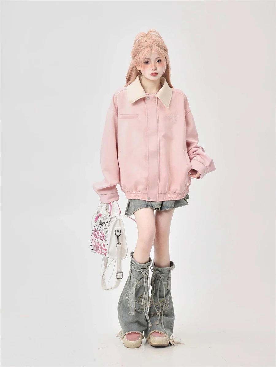 【急速出荷!】24 長袖 ジャケット かわいい ック スタンドネックアウター 羽織りレディースフェイクコーデカジュアルシルエットゆったりファッション系サイズ 色っぽ 女っぽきれいめベース大人