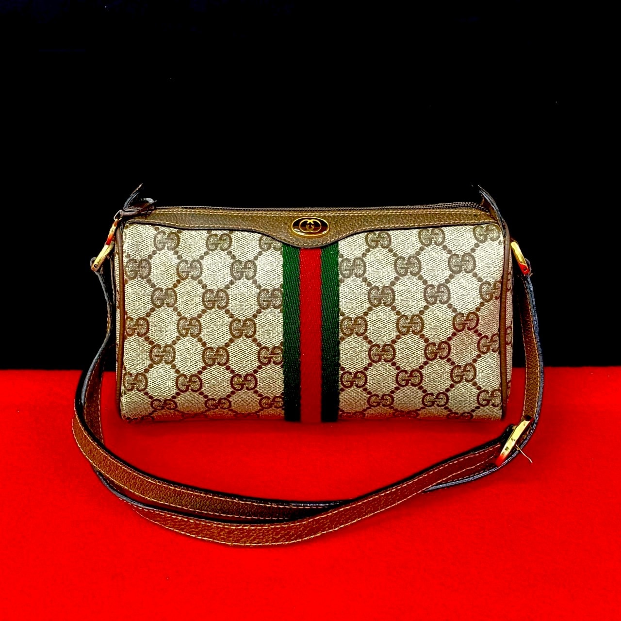 ヴィンテージ シェリーライン GG ロゴ 金具ショルダーバッグ レザー PVC ブラウン 20090