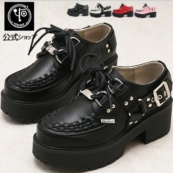 ヨースケ公式キズ補修液付 厚底 ラバーソール レースアップシューズ レディース 歩きやすい 6cm 太ヒール　防滑ソール
