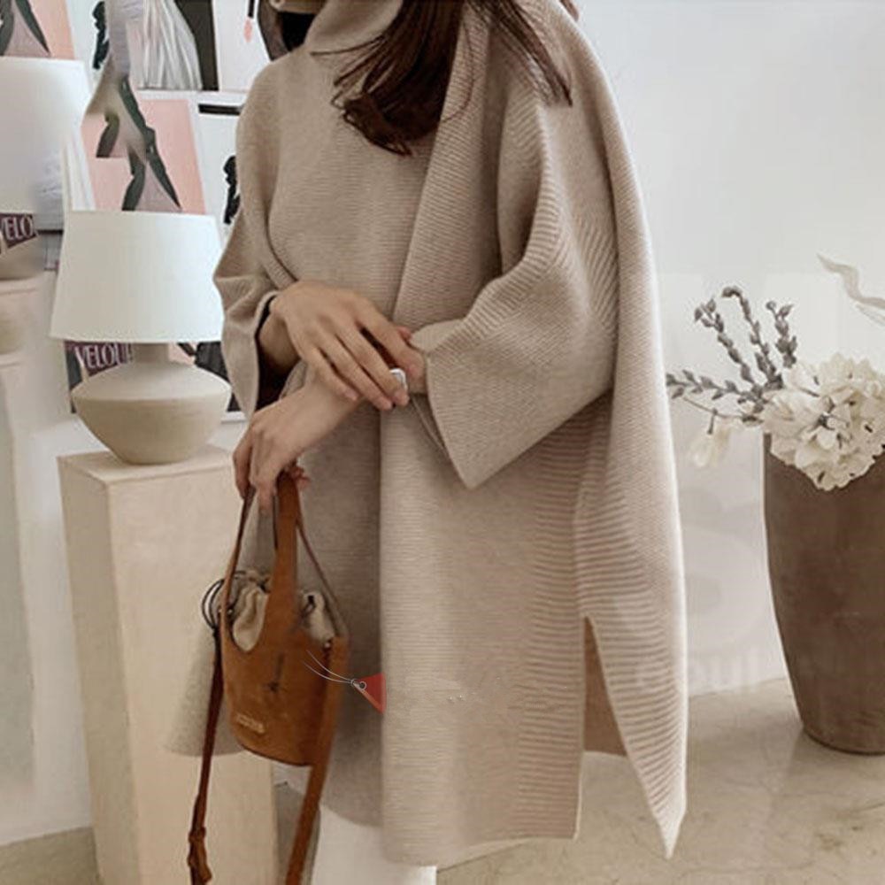 ミディアムマントセーターのヘッジ秋冬ゆったり外着けだるい風ニットマイスター