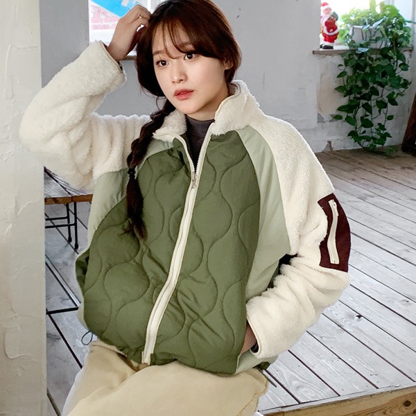 [66GIRLS] キルティングフリースラグランジャンパー