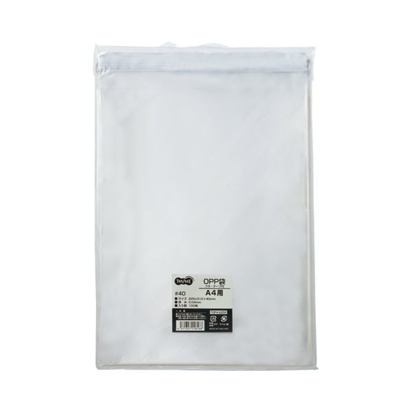 （まとめ） TANOSEE OPP袋 フタテープ付 A4用 225310+40mm 1セット（500枚：100枚5パック） 5セット