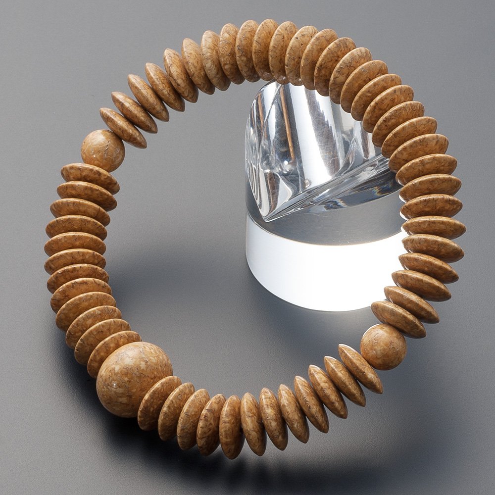 仏壇屋 滝田商店 特選 腕輪念珠 木玉ブレスレット 天竺菩提樹 平玉 54玉 半繰り 数珠 ブレスレット・数珠ブレス・念珠ブレスレット・腕輪数珠・お守り 【滝田商店発行 証明書付】