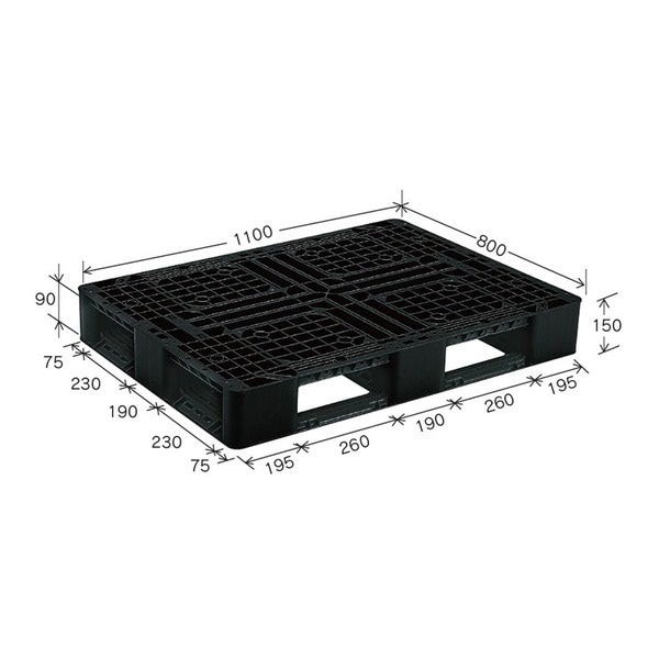岐阜プラスチック工業 プラスチックパレット J-D41108 片面使用ブラック 1100800mm