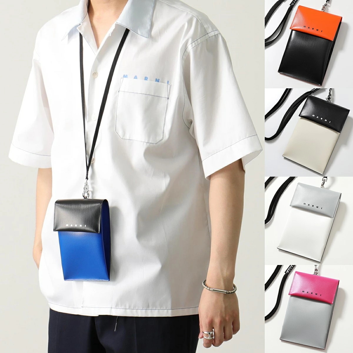 MARNI マルニ フォンケース TEMI0004A4 P3572 P5769 メンズ PVC バイカラー ネックポーチ ショルダーバッグ クロスボディ 携帯ケース 鞄 カラー5色
