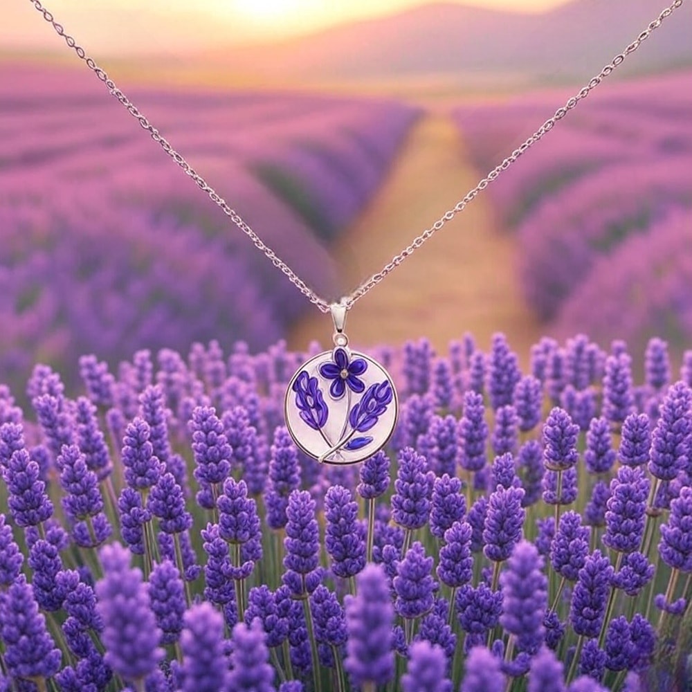 風が勝つ 生命力の木 ラベンダーの花 シルバー 祝福 風水エネルギーネックレス - 平和癒し精神的な保護の祝福