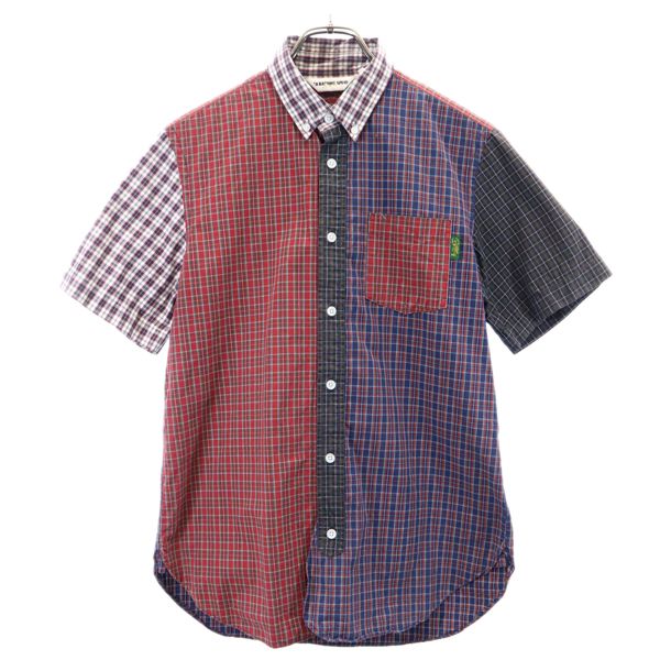 チェック柄 半袖 ボタンダウンシャツ M 赤×青×深緑 メンズ
