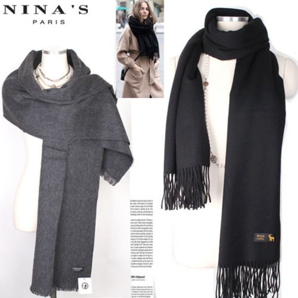 (ニナスパリ) 100% ウールビッグショルダーマフラーヤギロゴ入り (0WK113)