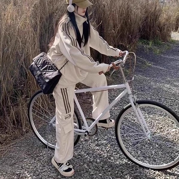 トップス パンツ ボトムス ジャージ セットアップ レディース ワイドパンツ フルレングス 長袖 萌袖 ハイネック ワイド ストレート オーバーサイズ ストリート ファスナー ポケット バイカラー